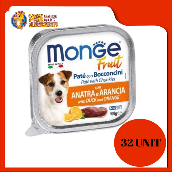 MONGE TRAY FRUIT DUCK & ORANGE 100G X 32UNIT