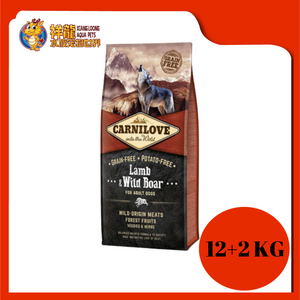 CARNILOVE GRAIN FREE ADULT LAMB & WILDBOAR 12KG + 2KG