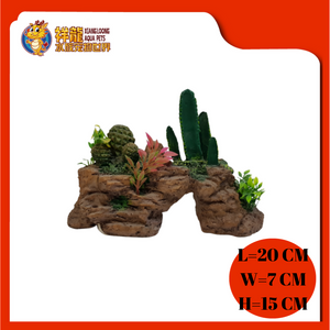 AQUARIUM ORNAMENTS STONE WITH CACTUS [7213]